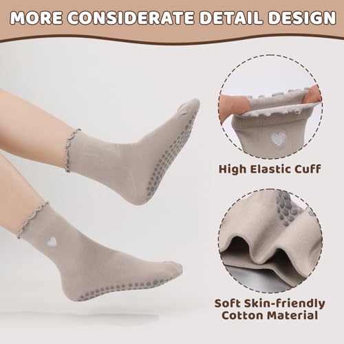 Cute Pilates Socks with Grips for Women - Morandi Tone Heart