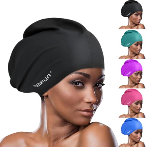 Extra Large Silicone Swimming Cap for Long Hair - Black