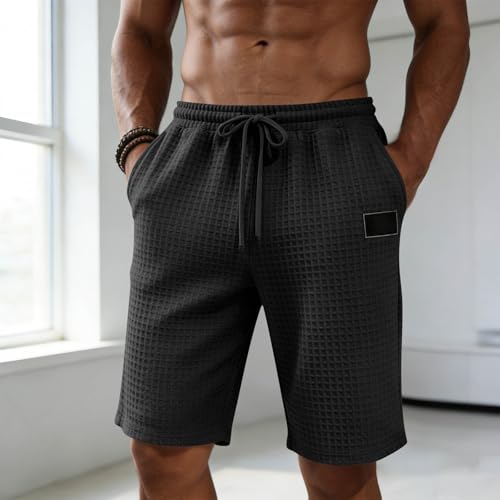 Men's Summer Sweat Shorts - Black, X-Large, Casual Stretch Gym Shorts with Pockets