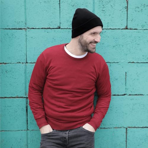 Unisex Cuffed Knit Beanie Hat - Winter Skull Cap - Black
