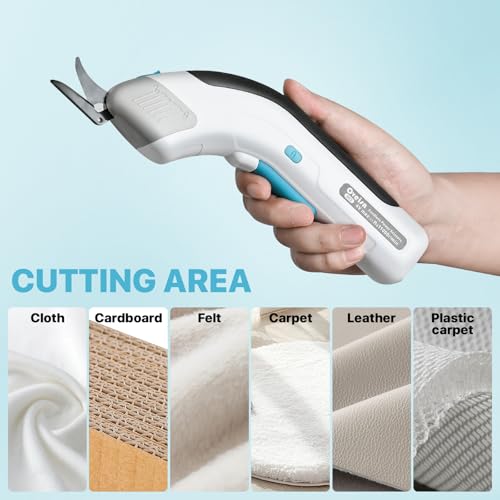 Cordless Electric Fabric Scissors, Power Rotary Cutter,Cardboard Box Heavy Duty Scissor, Carpet cutter tool heavy duty electric,Box Cutter for Carton Carpet Plastic Fabric Leather white