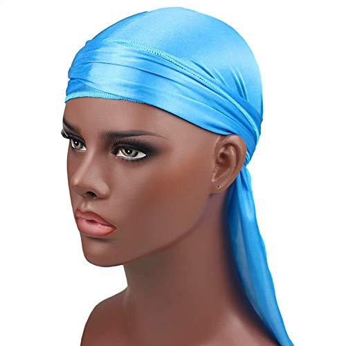 Men's Silk Durag with Long Straps - Lake Blue Headwear