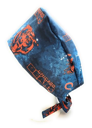 Cotton Scrub Hat with Sports Theme - Handmade Tie Back Cap