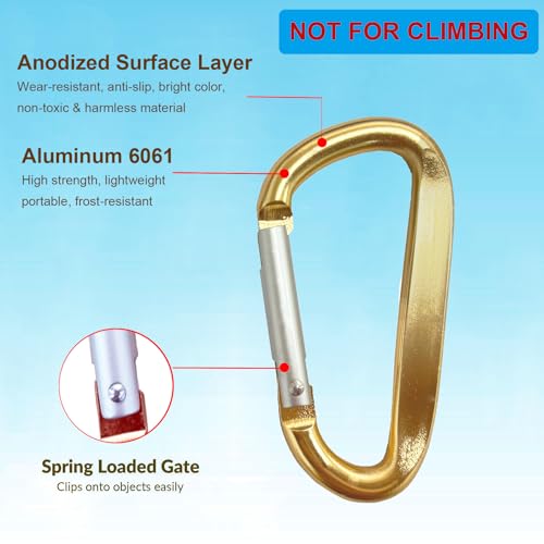3" Aluminum Alloy Carabiner Clip - 2 Pack Light Golden