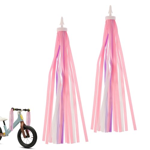 Bike Streamers for Kids - 1 Pair Rainbow Tassel Ribbons - Pink, Purple & White