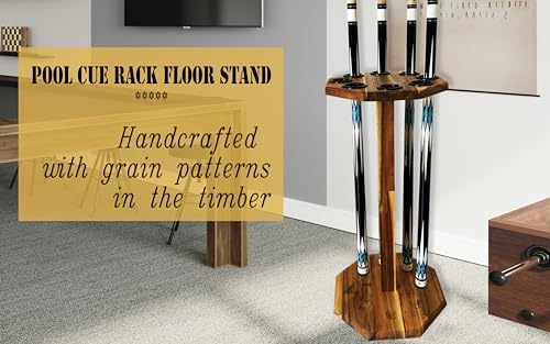 Wooden Freestanding Pool Cue Rack - Holds 8 Cues, Brown