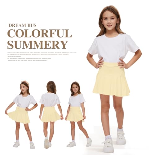 Pleated Skorts for Girls with Built-in Shorts - Cream, 7-8 Years