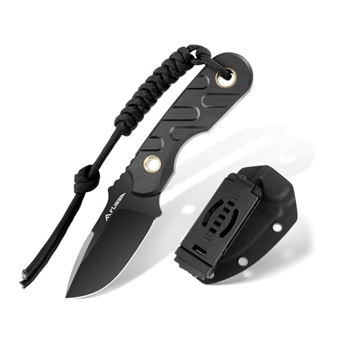 FLISSA 7-inch Full Tang Fixed Blade Survival Knife with Kydex Sheath & Emergency Rope