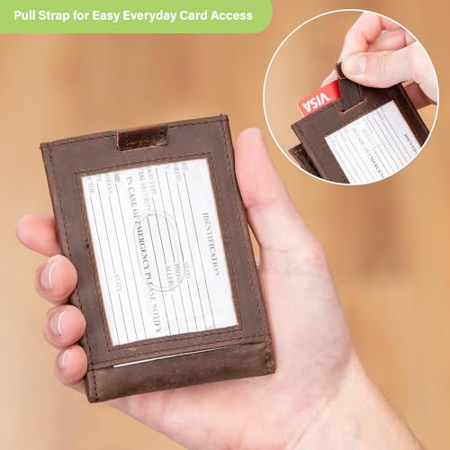Slim Wallet for Men - Brown RFID Blocking Leather Card Holder with Money Clip - Georgia Tech