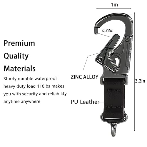 Heavy Duty Dual Lock Carabiner Keychain with PU Leather Strap - Brown