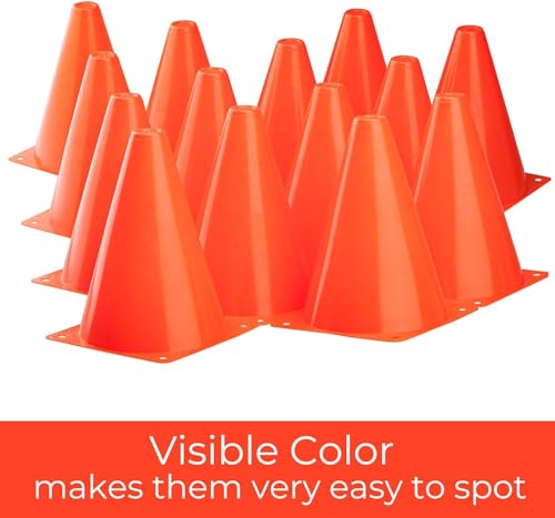 Agility Training Cones - 7 Inch Plastic Field Markers, 12 Pack