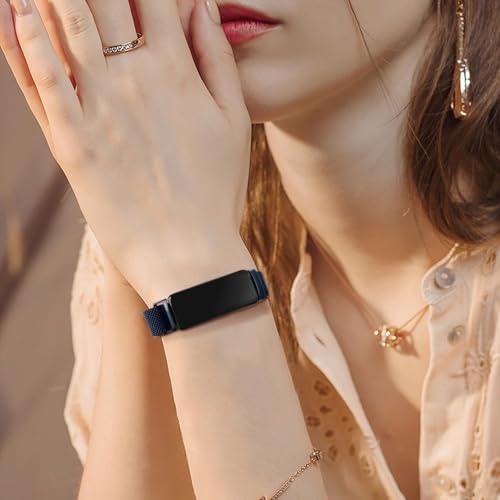 Meliya Sapphire Blue Metal Fitbit Inspire 3 Band - Adjustable Stainless Steel Strap for Women Men