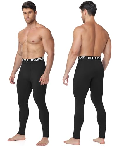 Blueleaf Men's Thermal Fleece-Lined Compression Leggings - Large Black