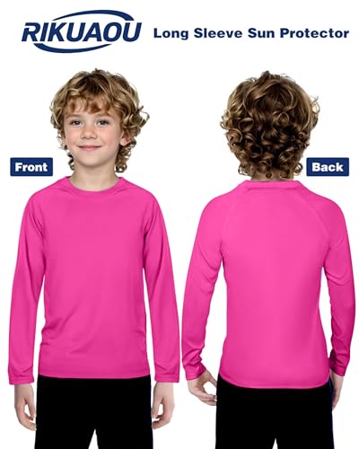 Boys UPF 50+ Rash Guard Swim Shirt - Long Sleeve Sun Protection - Rose Pink / Small