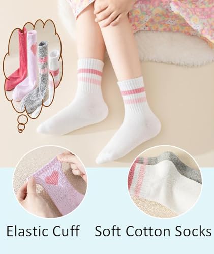 Kids Pink Crew Socks with Hearts - 4-7 Years