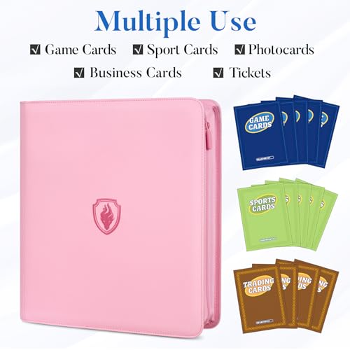 Pink 12 Pocket Trading Card Binder 15 x 13.6 Inches - Fabmaker 912 Capacity