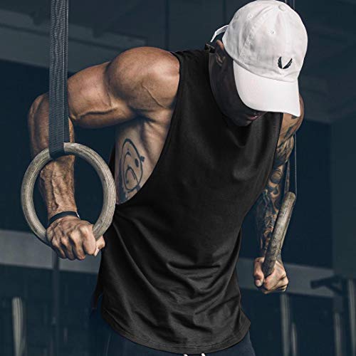 Men's Workout Tank Top - 2 Pack Gym Sleeveless Tees - Large Black
