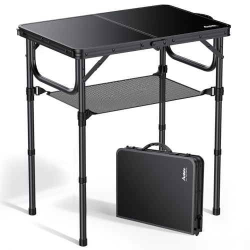 Anbte 2ft Folding Camping Table - Black, 24 x 16 in, 3 Adjustable Heights