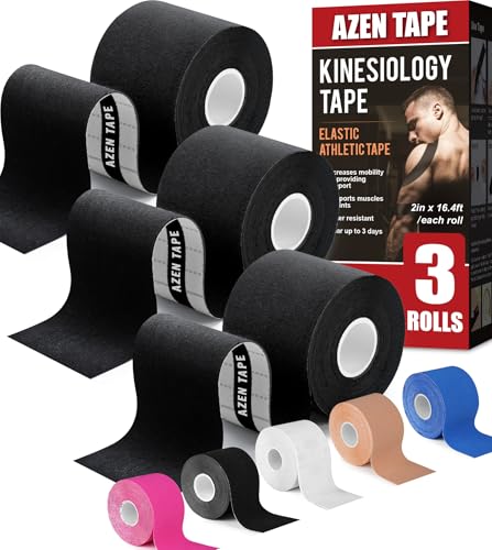 AZEN 3 Rolls Kinesiology Tape, 16.4 ft Waterproof Kinetic Tape for