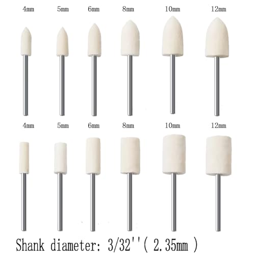 Luo ke 24 Pcs Wool Felt Polishing Bits - 3/32'' Shank Wool Felt Buffing Polishing Kits for Rotary Tools Includes Dremel