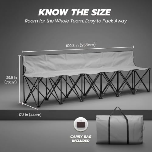 6-Seat Portable Soccer Bench with Backrest - Gray