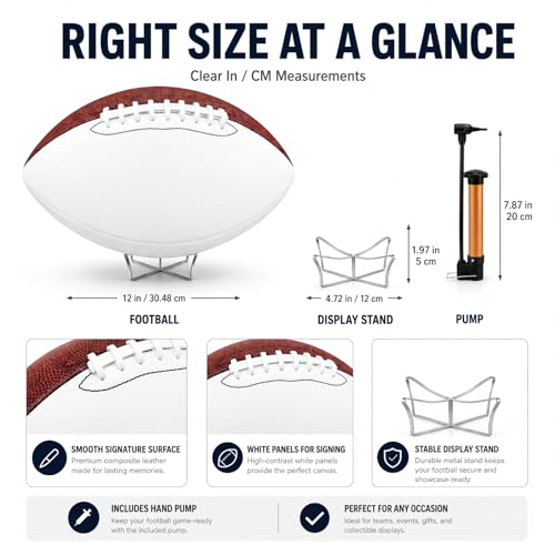 Hiboom Autograph Football Set with Stand - White & Brown Size 9, 4 Pack