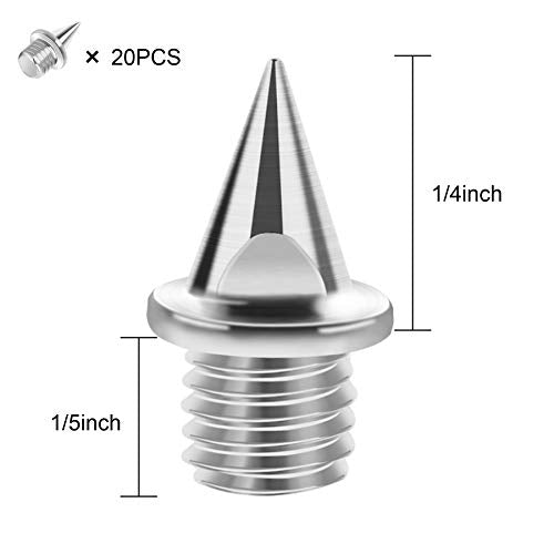 1/4 Inch Track and Field Spikes - 20 Piece Set with Wrench - Silver