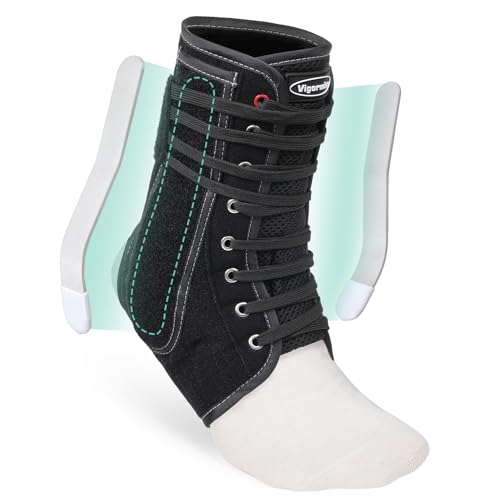 Vigorwise Black Medium Ankle Brace with Metal & Plastic Side Stabilizers, Quick Lacing Support