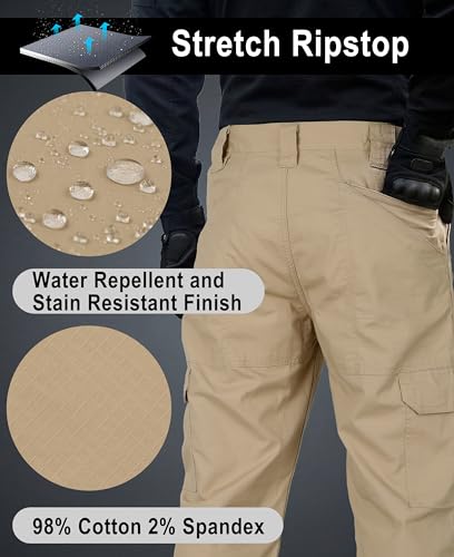 Men's Khaki Cargo Pants 34W x 30L Stretch Ripstop Work & Hiking Pants