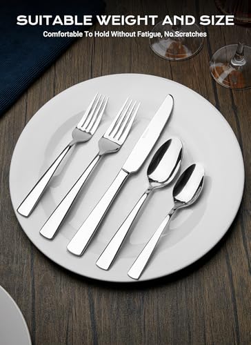 Brightown Silver Flatware Set for 8 - 45-Piece Stainless Steel Cutlery, Silver