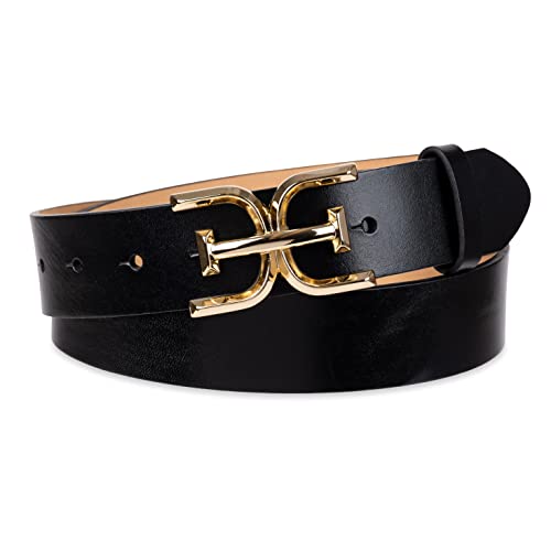 Sam Edelman Women's Double Logo Plaque Leather Belt for Jeans & Trousers - Small Black