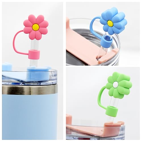 Silicone Straw Cover Caps for Tumblers - 10mm Flower Design, 6 Pack