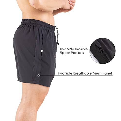 Men's 5" Quick Dry Running Shorts - 2 Pack Athletic Gym Shorts with Zipper Pockets