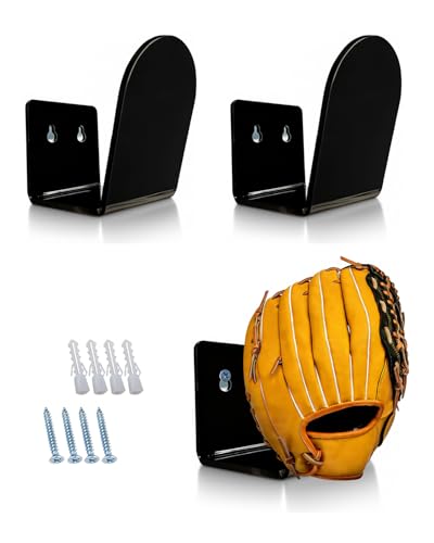 2Pcs Black Baseball & Softball Glove Wall Mount Display Holders - Keeps Glove Shape