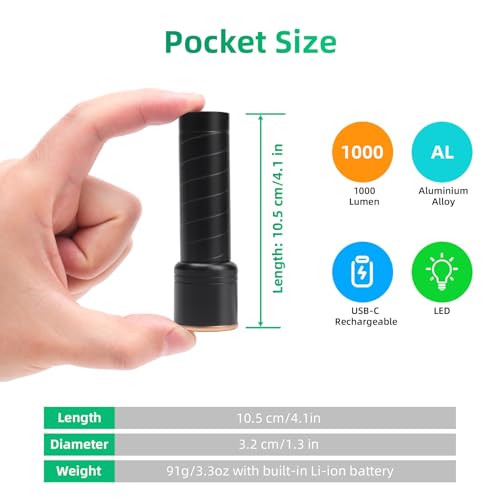 Compact Rechargeable LED Flashlight - USB-C, Zoomable, 4.1in