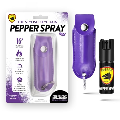 Keychain Pepper Spray for Women - Purple, 16 Feet Range, Leather Case