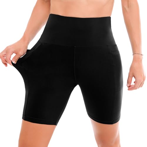 Biker Shorts with Pockets for Women - Regular Fit, Large-X-Large, Black