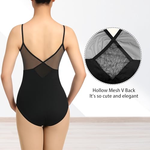 Women's Black Mesh V-Back Ballet Leotard Camisole Small Tegmk