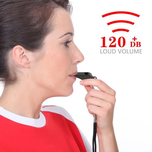 Loud Plastic Coach Whistle with Lanyard - Black 2 Pack