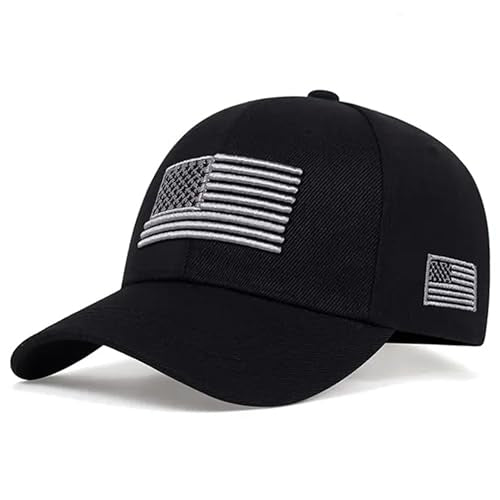 Patriotic USA Baseball Cap - Washed Mesh Sun Hat - Medium Black