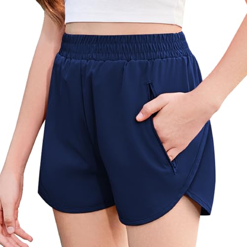 Zaclotre Girls Navy Blue 2-in-1 Soccer Shorts with Zip Pockets - Age 11-12 Years