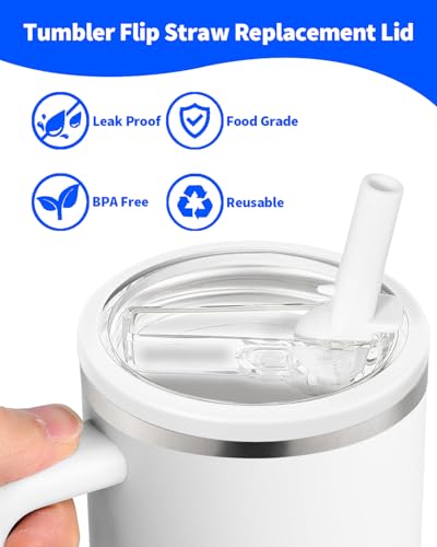Flip Straw Lid Replacement for Stanley 40 oz Tumbler - 2 Pack, White