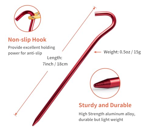 7-Inch Aluminium Tent Stakes - Lightweight & Durable, 12 PCS Set