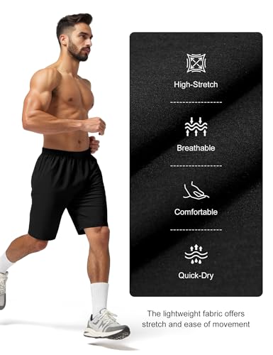 Men's 9'' Quick Dry Athletic Shorts - Lightweight Gym Shorts with Pockets - Medium/Black