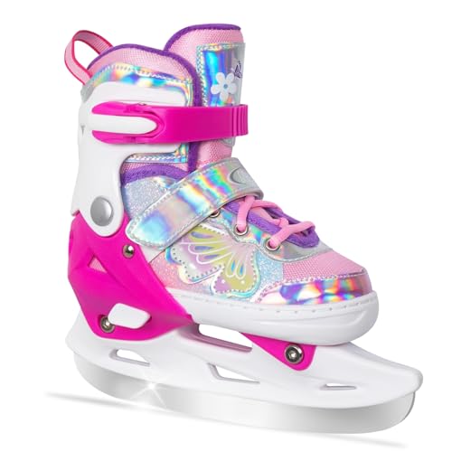 Kids Adjustable Butterfly Ice Skates for Girls - Size 4, Fleece Lining, Outdoor & Rink