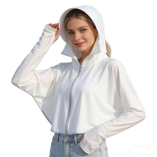 Women's Long Sleeve UV Protection Lightweight Hoodie Jacket - White