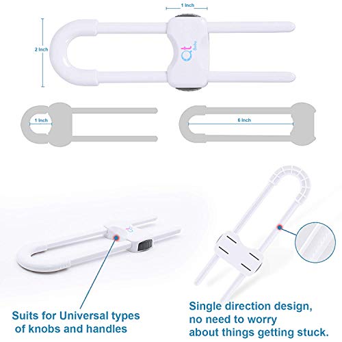 Pack of 12 - Baby Proofing Cabinet Locks Adjustable U Shaped Baby Safety Latches for Drawers, Fridge, Closet Modern Baby Proofing Cabinet Lock with Extra Secure Lock Buttons (White)