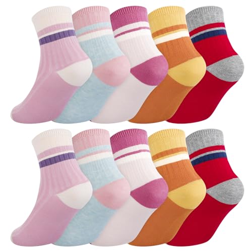 5-Pack Girls Crew Socks - Cotton Soft School Uniform Socks, 9-12 Years