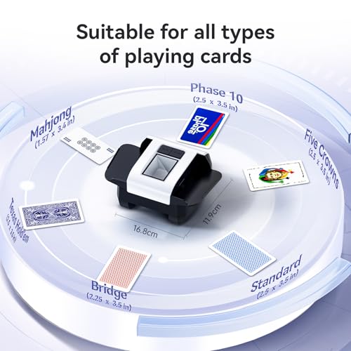White Automatic Card Shuffler for 1-2 Decks with USB-C Rechargeable, Quiet Operation, Dual Auto/Manual Modes