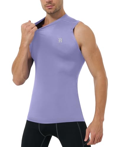 Men's Sleeveless Compression Shirt - Quick Dry Athletic Base Layer - X-Large Purple